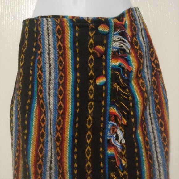 Guess By Georges Marciano Soft Colorful Ethnic Midi Wrap Skirt Fringe 27 - Picture 3 of 11
